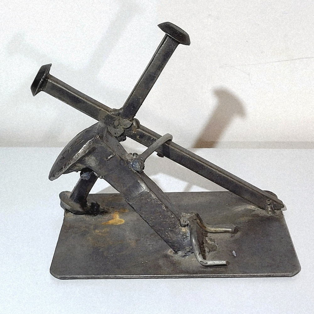 Handmade Welded Railroad Spike Jesus Carrying/Falling Cross Folk Art Iron Metal
